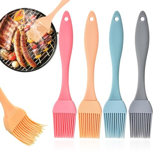 WUSJCOF 4 Pezzi Pennello in Silicone, Griglia, Cucina, Pasticceria, Resistente al Calore, Pennello per Olio, Spennellare (Multiuso, Facile da Pulire, Lavabile in Lavastoviglie, Impugnatura Comoda)