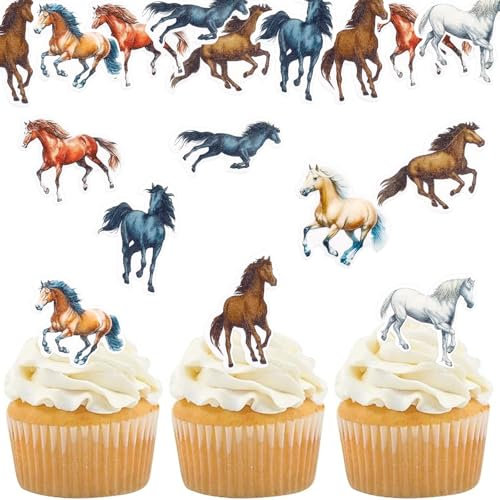Gleevio 60 Stück Essbare Tortendeko Pferde Deko Geburtstag,Esspapier Pferde Muffin Deko Essbar,Pferde Cupcake Topper,Tortenaufleger Pferd Geburtstagsdeko,Pferde Kuchen Deko Essbar Kindergeburtstag