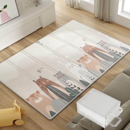 Lertantri Tappeto da Gioco Pieghevole, Impermeabile Tappetone Pieghevole per Bambini, 200x130 Neonati Reversibile e Non Tossico Tappeti Bambini Gioco con Borsa di Trasporto