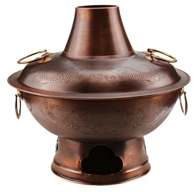 Copper Shabu Pot Charcoal Hot Pot Charcoal Hotpot Copper Charcoal Copper Hot Pot Old-Fashioned Commercial Copper Pot(32cm)