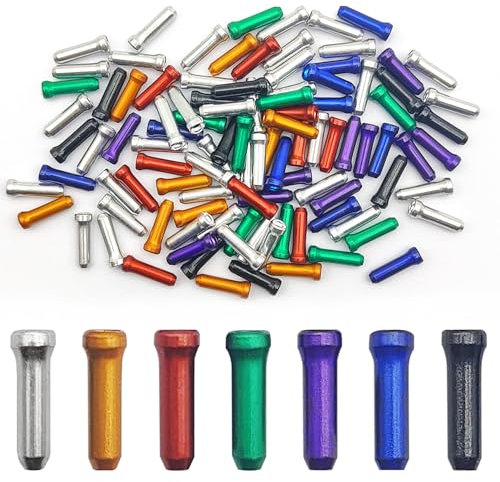 CKANDAY 100 Pcs Bike Cable End Caps, Cable End Crimps, Derailleur Cable Tips, Bike Brake Cable End Tips, Alloy Bicycle Wire End Caps, Brake Tips Shifter for Road Mountain Bicycle, 7 Colors