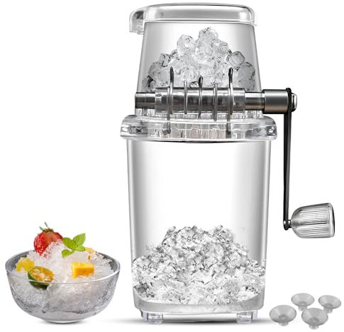 Ice Raver und Schneekegelmaschine, rasierte Eismaschine Hand Eisbrecher Maschine Handkurbel Eisbrecher mit Edelstahlklingen zum Erstellen von Getränken (mit Saugnäpfeln)