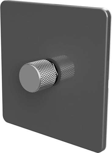 Flat Trailing Edge 2 Way LED Dimmer Switch Rotary Push On/Off for Dimmable LED and Halogen Lights - Grey/Silver 1-Gang