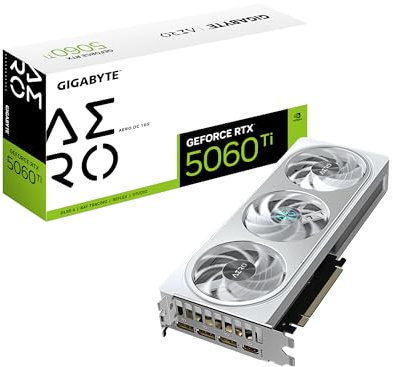 GIGABYTE Tarjeta gráfica GeForce RTX 5060 Ti AERO OC 16G, 16GB 128-bit GDDR7, PCIe 5.0, sistema de refrigeración WINDFORCE, tarjeta de video GV-N506TAERO OC-16GD