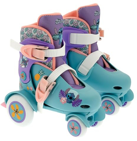 Disney Stitch Kids Big Wheel Roller Skates | Adjustable 4 Wheels Quad Boot Skates for Children | Junior Shoe Size 9J-12J