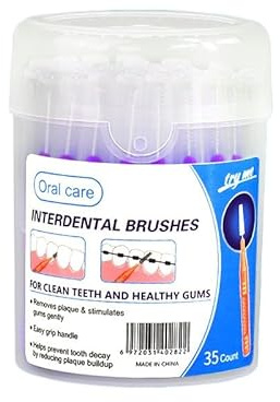 Interdentalbürsten-Set – weiche Borsten, Zahnstocher für Zahnspangen, Lücken und Brücken, 5 Größen, reisefreundliche Größe (lila)