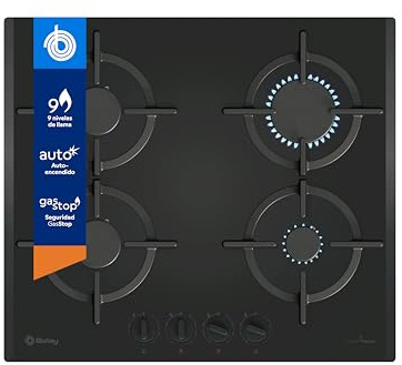Balay 3ETG664RB Plaque à gaz, 60 cm de large, 4 zones de cuisson, commandes amovibles, contrôle de flamme, auto-allumage, gasStop, noir, 3ETG664RB