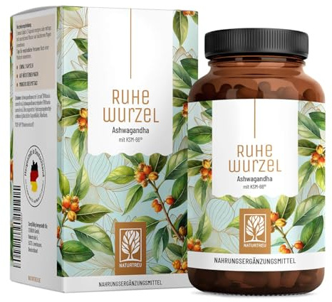 NATURTREU® Ashwagandha KSM-66® hochdosiert 120 Kapseln - 600 mg Ashwagandha | pro Tag - Komplex aus Ashwagandha-Wurzelextrakt & Ashwagandhawurzelpulver - 5% Withanolid-Gehalt - Vegan