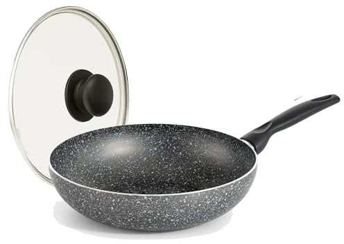 RollitPop Wok Padella Antiaderente Ø 28cm in Alluminio, Made in Italy, Facile da Pulire, qualità Superiore e Antiaderenza Perfetta, Leggera ed Ergonomica, No Induzione (Ø 28cm) (Wok + Coperchio)