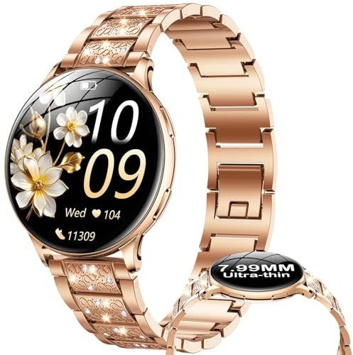Orologio Smartwatch Donna Effettua Chiamate: 1.32 Pelle Smart Watch Bluetooth 5.0 Contapassi Sonno 100+ Modalità Sportivo Fitness Tracker IP67 Impermeabile WhatsApp Notifice Compatibile Android iOS