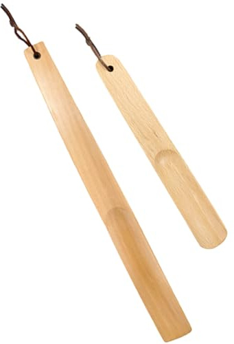 Schuhanzieher, 2 Stück Stabiler Holz Schuhanzieher, Schuhlöffel Lang mit hängendem Seil, Lästiges Bücken Ersparen für Schwangere, Kinder und Senioren (38 und 26 CM)