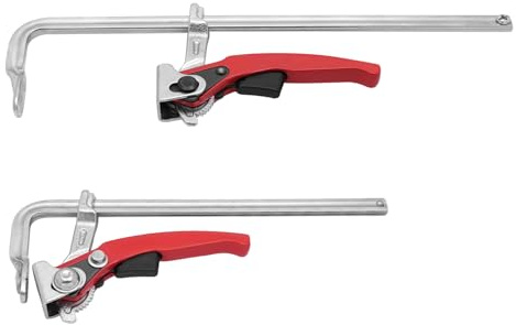 Quick Release Ratchet Track Saw Clamp, Set of 2 Guide Rail Clamp Screw Clamps, Quick Ratchet Table Clamps with 180kg Clamping Force, 200x60mm and 300x60mm, Red, for Saw Guide Rails Wood Metalwork