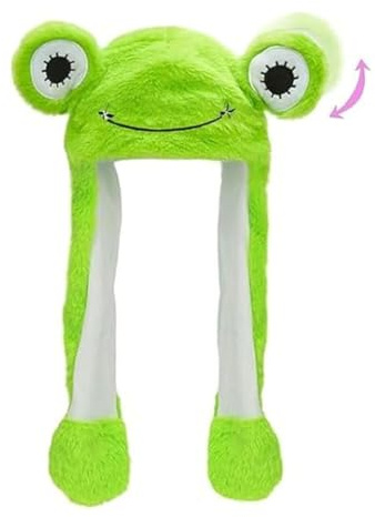 ZesGlyxyr Tier Mütze Beweglichen Ohren, Plüsch Mütze Wackelohren, Beweglichen Ohren Lustige Kopfbedeckung Mützes, Lustiger Hut Erwachsene Kinder, für Weihnachtsfeier Fasching, Cosplay (Frosch)