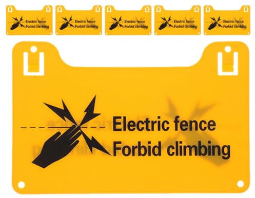 Garneck Lot de 6 Panneaux d Avertissement pour Clôture Électrique en Pvc Jaune Trous Pré-percés, Coins Arrondis, Signalisation de Haute Tension pour Montage sur Murs et Poteaux
