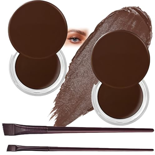 2PCS Waterproof Gel Eyeliner Pot Set with 2 Brushes - Cream Formula for Eyes and Brows, Long Lasting Smudge Proof Wear, Sweat Resistant, Smooth Glide Texture for Precise Definition (Brown-2PCS)