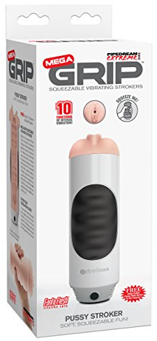 PDX Mega Grip Vibrating Stroker Pussy, White & Black & Light, One Size