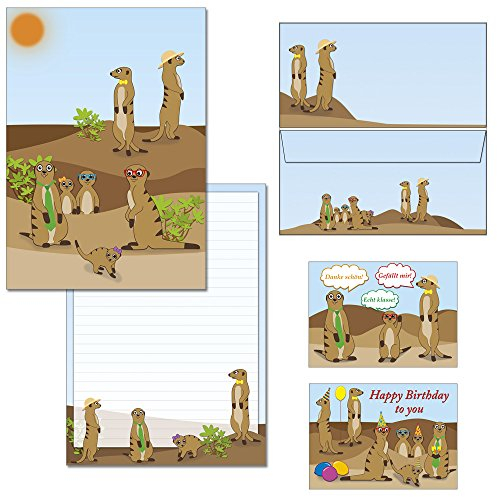 Briefblock - Mappe - Erdmännchen - 1 Schreibblock DIN A4 liniert + 15 Briefumschläge DIN lang + 2 Postkarten 7230+692-15M