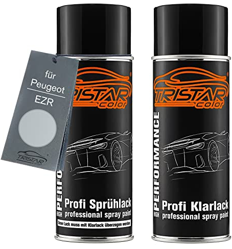 TRISTARcolor Pintura automotriz Set de botes de spray para Peugeot EZR Gris Aluminium Metallic/Chronos Silber Metallic Pintura base pintura transparente aerosol 400 ml