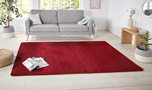 Hanse Home Nasty Teppich – Wohnzimmerteppich Flauschiger Kurzflor Einfarbig Unifarben für Esszimmer, Wohnzimmer, Kinderzimmer, Flur, Schlafzimmer, Küche – Uni Rot, 200x200cm