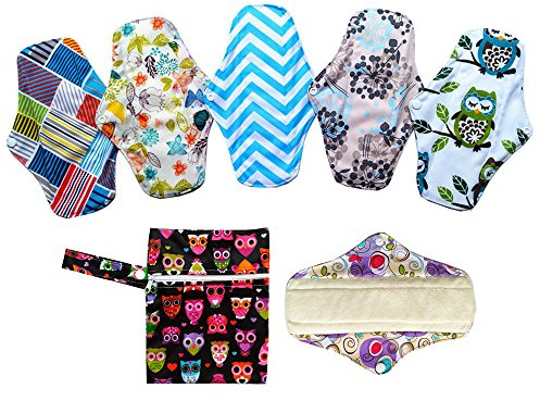 6 25,4 cm waschbar Bambus Tuch Pads Damenbinden + 1PC Mini Menstruationstasse Nass Tasche