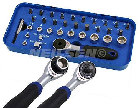 Neilsen, Stubby 34pc 1/4& 3/8 Dr Socket & Bit Set Pro Quality (Genuine Neilsen CT4145)