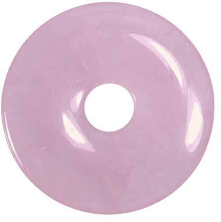 Lebensquelle Plus Edelstein Donut Ø 30 mm + Baumwollband + Edelsteinkarte | Naturstein Anhänger Halskette | Echte Heilsteinkette inkl. Band (Rosenquarz)