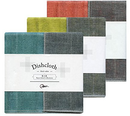 IPPINKA Nawrap Binchotan Charcoal Dishcloths, Naturally Antibacterial, Set of 3, Turquoise Coral & Citrus