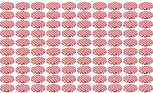 WELLGRO® Lot de couvercles To 82 - à carreaux rouges, en métal, couvercle de rechange pour bocaux de conservation 100 Stück rouge