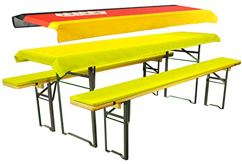 Brandsseller Bierbankauflagen-Set WM-Edition 5 Sterne zum aufbügeln, Zwei Tischdecken 1x Deutschlandflagge und 1x Gelb-Uni 240x90 cm Bank 220x25x1,6 cm - WM-Edition/Gelb