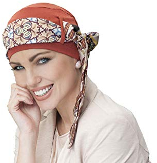 MASUMI - Damen Mütze für Chemotherapie, Krebspatienten und Frauen mit Haarausfall - Turban-Stil - aus Bambus (Ziegelsteinrot/Zimt/Alloro) - Yanna