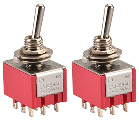 Heschen Miniatur-Kippschalter MTS-302, ON-ON, 3PDT, 9-polig, 2A 250V, 6A 125V, 2 Stück