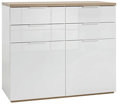 Composad | Sideboard der Linie Mundi mit 4 Schubladen und 2 Türen, Anricht, Eingangshalle, (BxHxT) 119,60 x 102,30 x 50 cm, Farbe Eiche und Weiß lackiert, Wohnzimmer, Eingang, Made in Italy