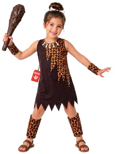 Fun Shack, Stone Age Costume Girls, Halloween Costumes for Kids | Leopard Print Dress with Tattered Edges, Matching Wrist Cuffs Included, Perfect for Halloween, Fun for Fancy Dress