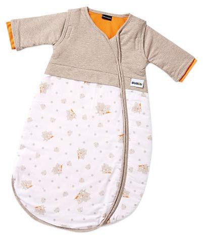 Gesslein Baby Schlafsack Bubou, Ganzjahres-Schlafsack mit Temperaturregulierung (langer Reißverschluss, 50/60), beige-orange-weiß Bärchen Motiv