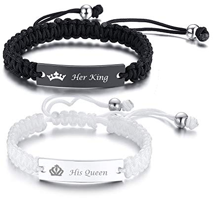 XUANPAI His Queen Her King Paare Armbänder Handgemachtes Geflochtenes Seil Yinyang Entfernung Passende Beziehung Geburtstag Geburtstag Handgelenk Umwickeln Ideales Geschenkset für Herren Damen