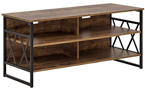 Meuble TV au Style Industriel en Imitation Bois Clair et Métal Noir 56 cm de Hauteur Beliani
