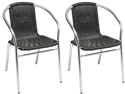 Mojawo 2 Sück Qualität Aluminium/Polyrattan Bistrostuhl stapelbar Stapelstuhl Campingstuhl Gartenstuhl Küchenstuhl Balkonmöbel Gartensitzmöbel Silber/Schwarz
