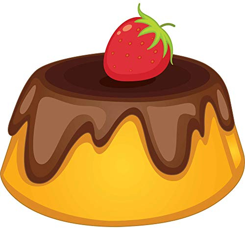 kleberio Kuchen Aufkleber – Pudding mit Schoko & Erdbeere, wetterfest, Comic-Stil (18 x 20 cm)