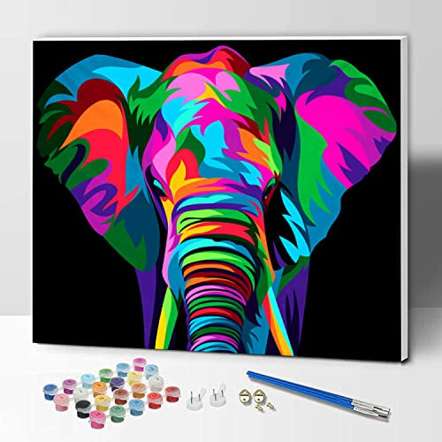 Hiolife Peinture par Numero pour Enfant et Débutant, Loisirs Créatifs Activité Manuelle, Peinture Acrylique Kit de Dessin pour Filles et Garçons, Avec Cadre 30 x 40 cm - Animaux - éléphant