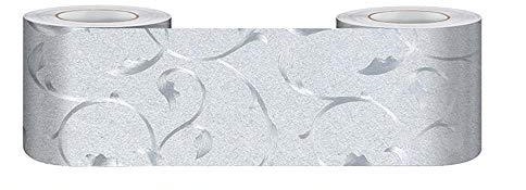Tapetenbordüre selbstklebend zum Aufkleben für Wohnzimmer Küche Badezimmer Abnehmbare Wasserdicht Bodenleiste PVC Dekorative Bordüre Silberrebe 30cm X 500cm