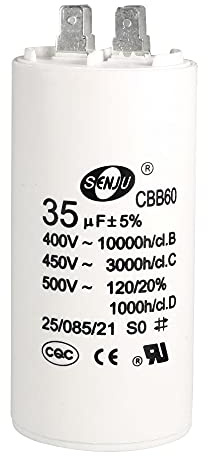 sourcing map CBB60 Run Capacitor 35uF 450V AC Double Insert 50/60Hz Cylinder 92x44mm White for Air Compressor Water Pump Motor