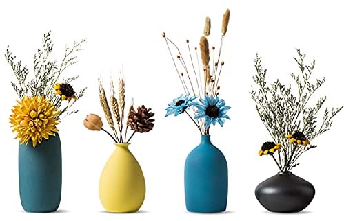 Sziqiqi Jarrones Pequeños de Cerámica para Flores, Juego de Jarrones Decorativos para Sala de Estar, Mini Jarrones Hechos a Mano Mate para Decoración de Centro de Mesa Moderno Juego de 4