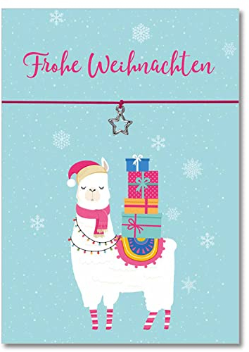 Glücksschmiedin - Armband mit silberfarbenem Anhänger & liebevoller Karte - Weihnachten - individuell anpassbar & handgemacht in München - Geschenk für Frauen, Männer & Kinder (Motiv Alpaka)