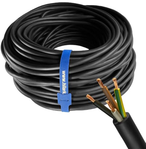 Hilark Noir Câble en caoutchouc H07RN-F 4x2,5 mm2 (4g2,5mm2) Câble en caoutchouc pour tuyau Câble Utilisation extérieure (50 mètre, Noir)
