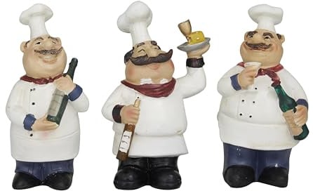 Deco 79 Polystone Chef Skulptur (Set mit 3 Chef) 12,7 cm, 10,2 cm, 15,2 cm H, Weiß