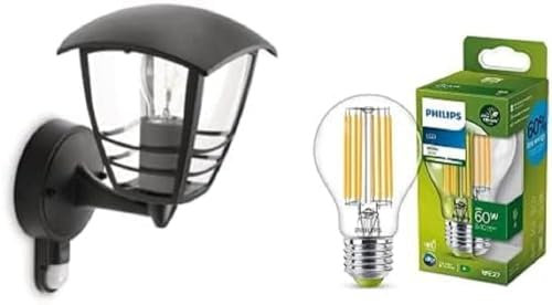 Philips LED Creek Outdoor Wall Lantern [Upward with Motion Sensor] with Energy Efficient Bulb [White 3000K] Non Dimmable. for Garden, Patio and Terrace