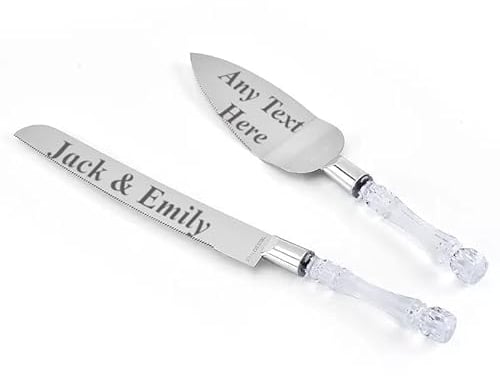 Mandore Designs Personalised Engraved Wedding Crystal Cake Server and Slicer Set for Bride & Groom – Customised Names, for Newlyweds, Weddings, Anniversaries, and Special Occasions
