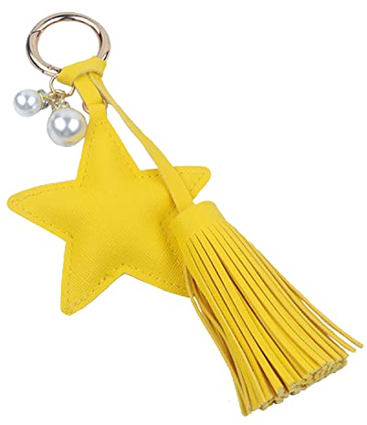 Shining crown Schlüsselanhänger Frau, Leder Quaste Schlüsselanhänger Perle Leder Pentagramm Tasche Charm