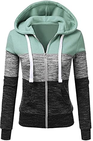 Damen Zip Hoodie Sweatjacke mit Kapuze Streifen Sweatshirt Kapuzenpullover Herbst Winter Kapuzenjacke Pullover Oberteile Frauen Mantel Jacken für Sports, M, Z-grün2