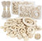 Holzperlen Holzringe Set 164 Stück, Holzperlen zum auffädeln Natur, Holzkugeln mit Loch und Holzringe zum Basteln DIY Makramee, Runde Holz Perlen für Schmuck Zubehör